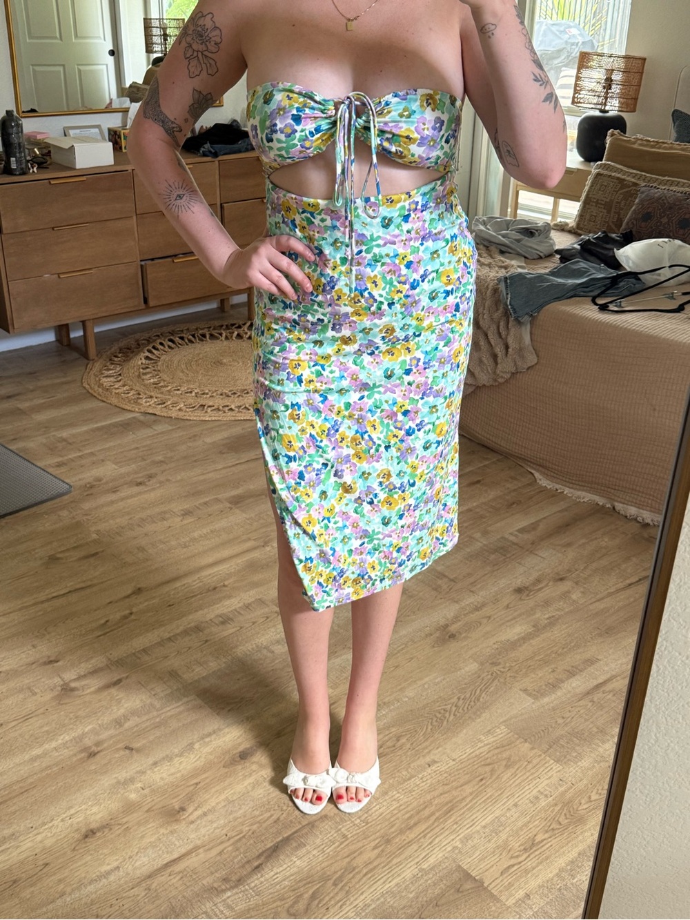 Floral Midi Pencil Skirt in Pastel Multi